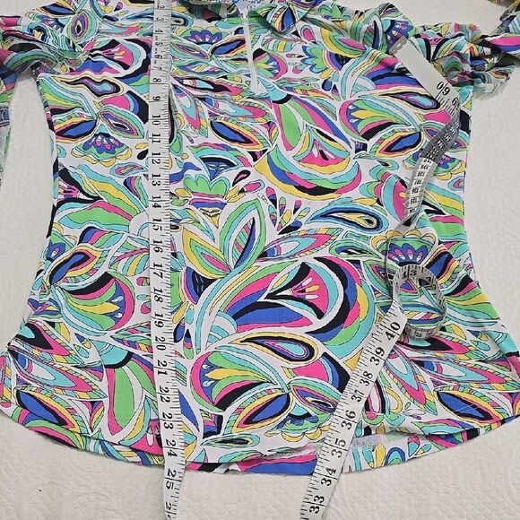 IBKUL Blue and Purple Long Sleeve Fitted Graphic Polo Top - Picture 5 of 8